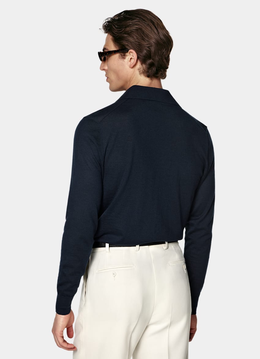 SUITSUPPLY Pur cachemire Polo manches longues bleu