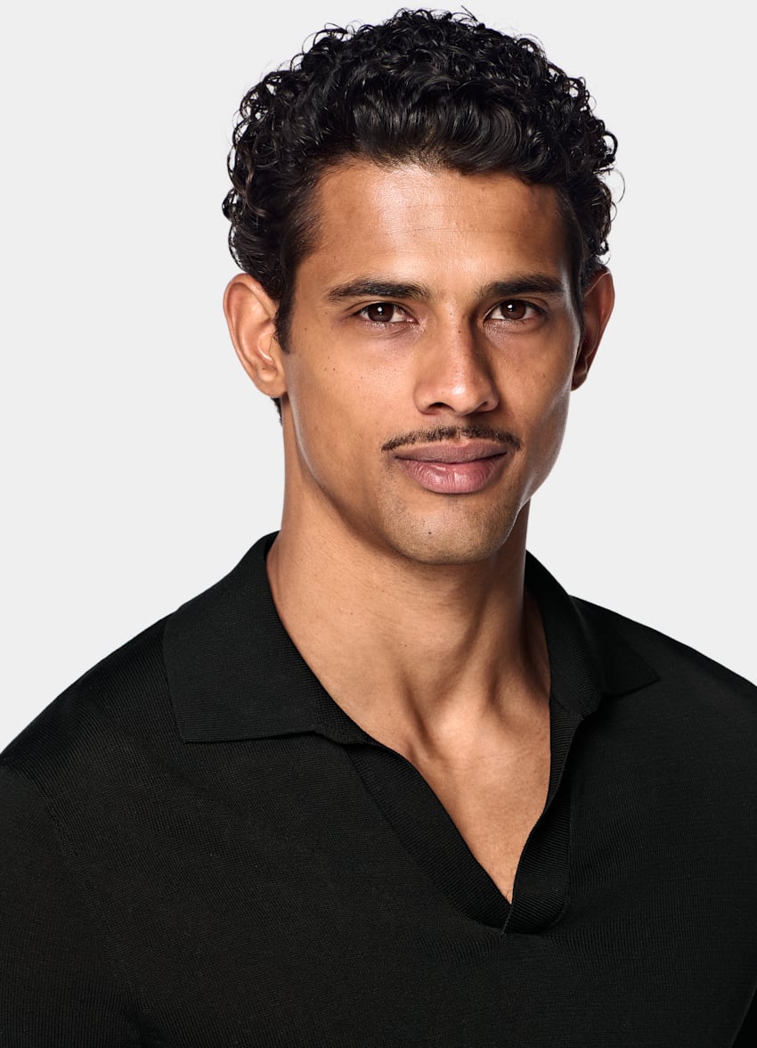 SUITSUPPLY Puro cotone Maglietta polo nera senza bottoni