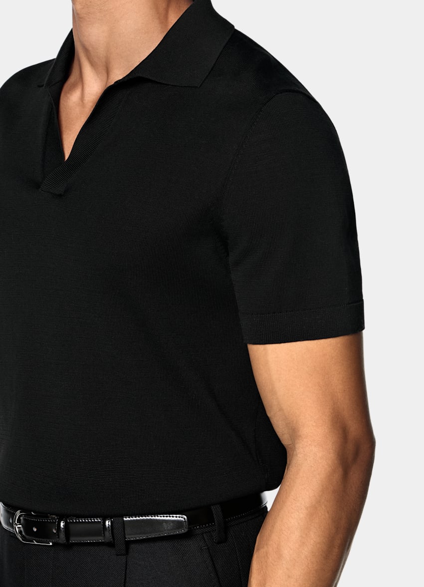 SUITSUPPLY Puro cotone Maglietta polo nera senza bottoni