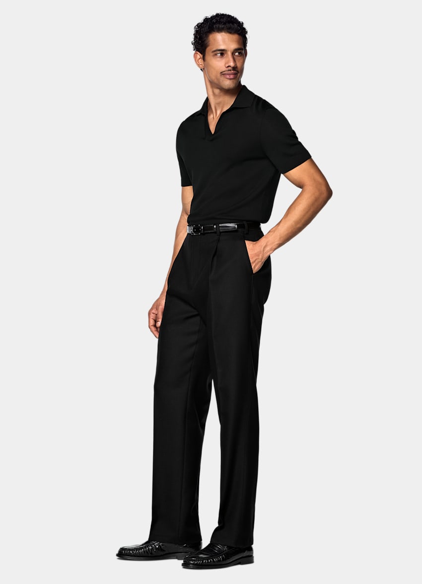 SUITSUPPLY Puro cotone Maglietta polo nera senza bottoni