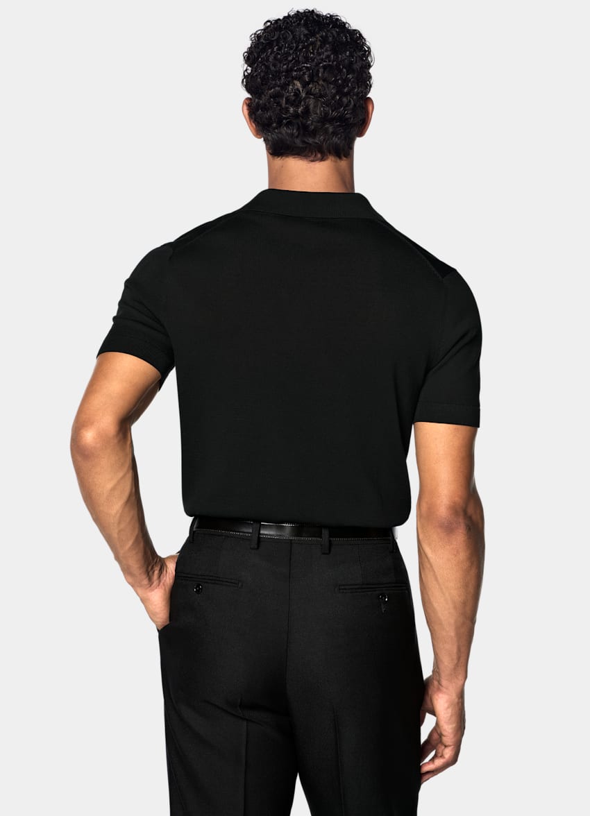 SUITSUPPLY Puro cotone Maglietta polo nera senza bottoni