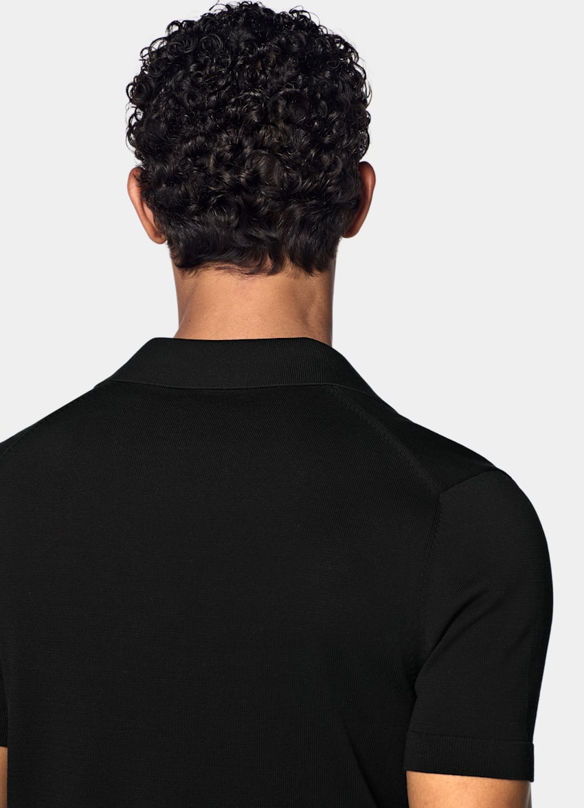 SUITSUPPLY Puro cotone Maglietta polo nera senza bottoni