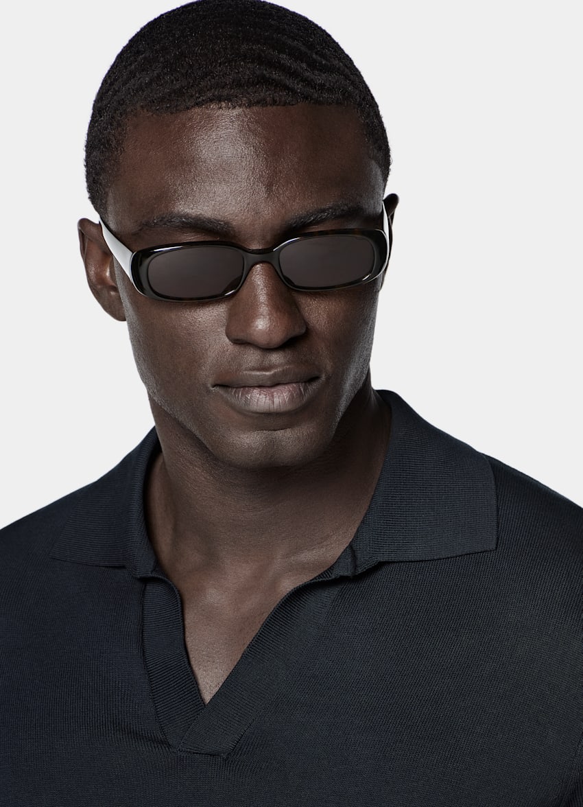 SUITSUPPLY Reine Baumwolle Knopfloses Poloshirt navy