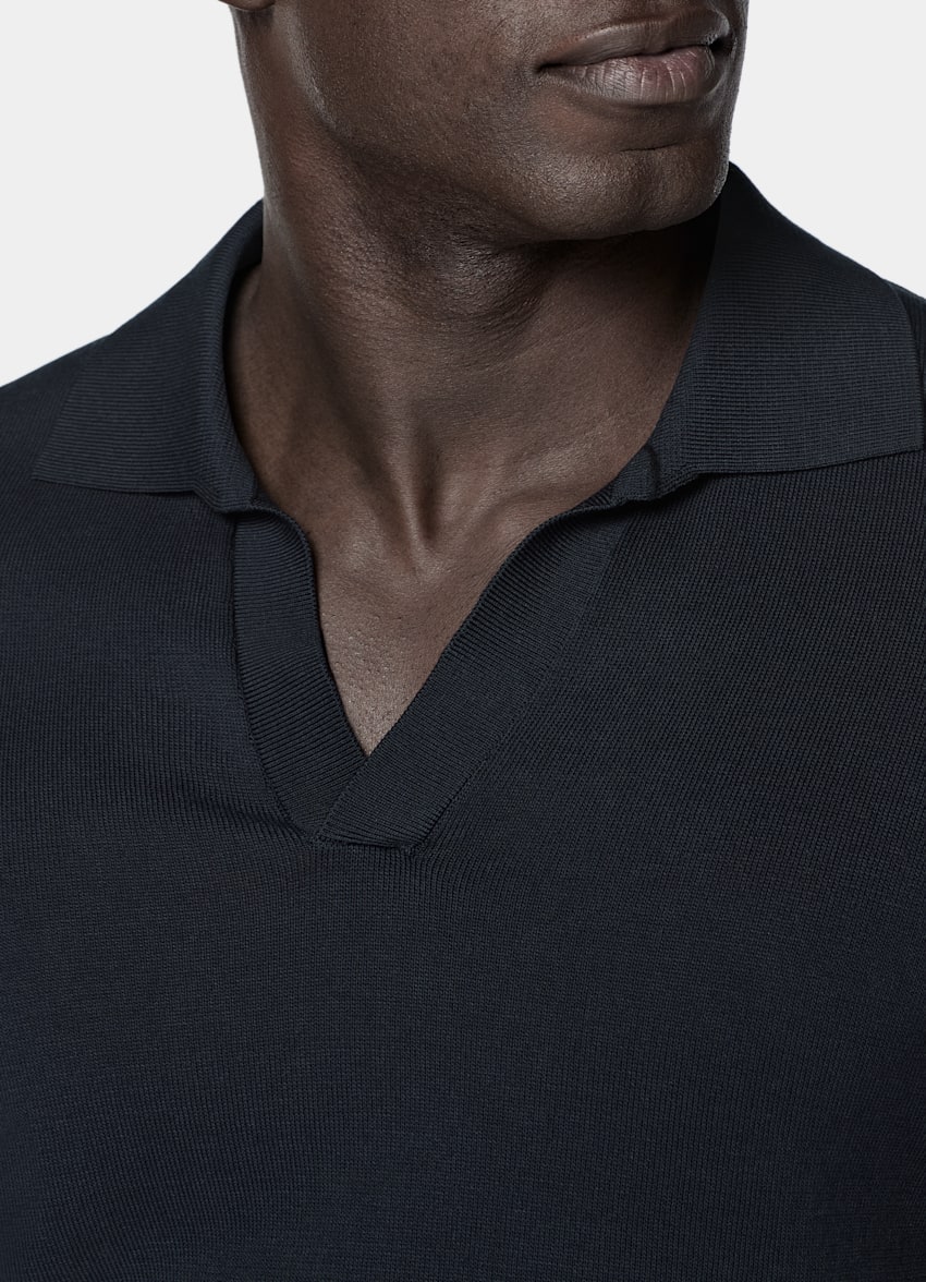 SUITSUPPLY Reine Baumwolle Knopfloses Poloshirt navy