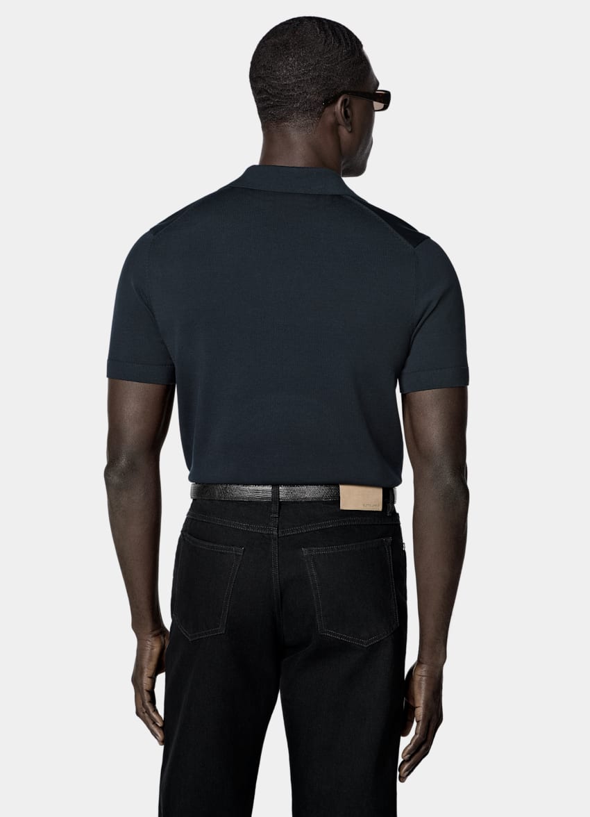 SUITSUPPLY Reine Baumwolle Knopfloses Poloshirt navy