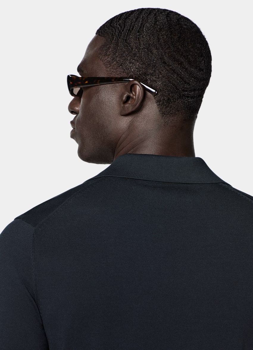 SUITSUPPLY Reine Baumwolle Knopfloses Poloshirt navy