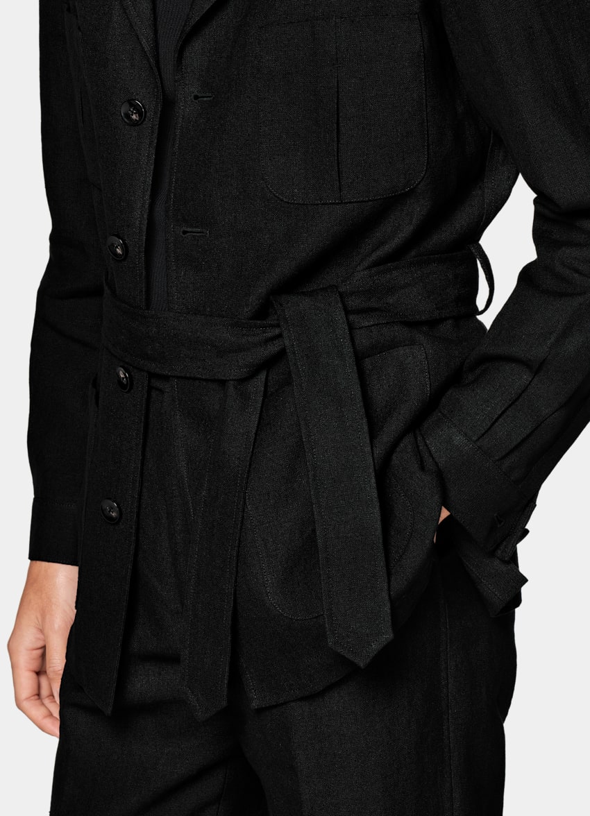 SUITSUPPLY 意大利 Rogna 生产的亚麻面料 黑色休闲套装