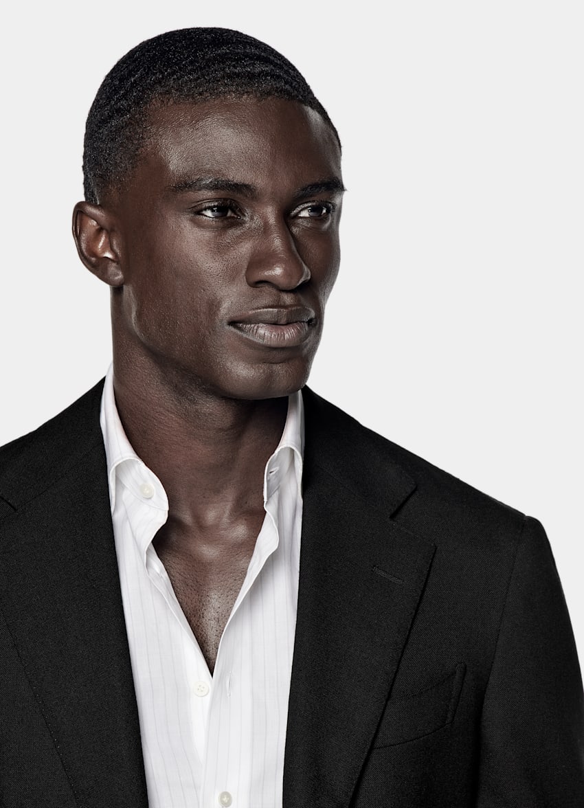 SUITSUPPLY All Season Wrinkle-Free 4-Ply Wool by Rogna, Italy Black Tailored Fit Havana Suit