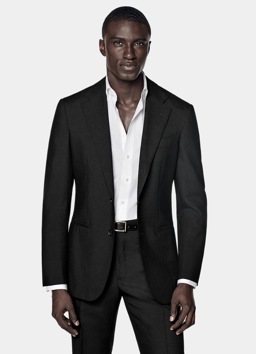 SUITSUPPLY All Season Wrinkle-Free 4-Ply Wool by Rogna, Italy Black Tailored Fit Havana Suit