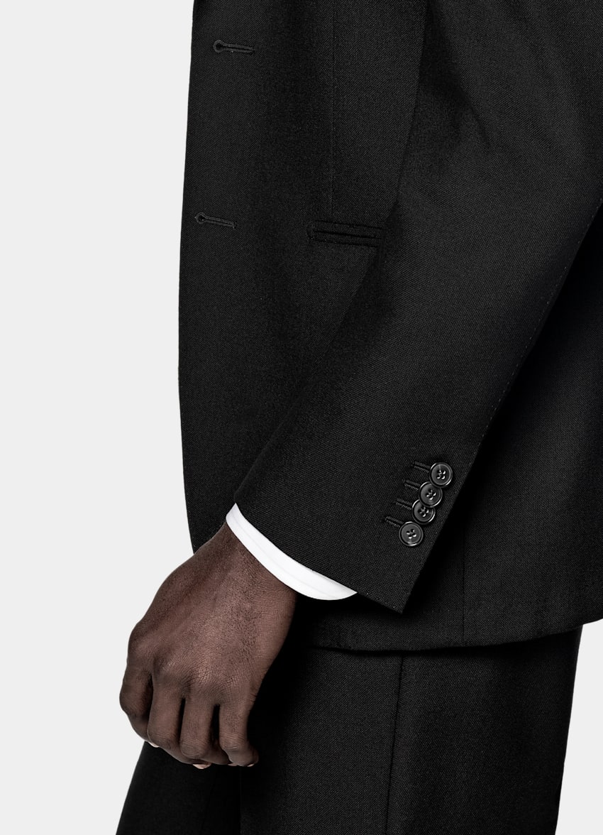 SUITSUPPLY All Season Wrinkle-Free 4-Ply Wool by Rogna, Italy Black Tailored Fit Havana Suit