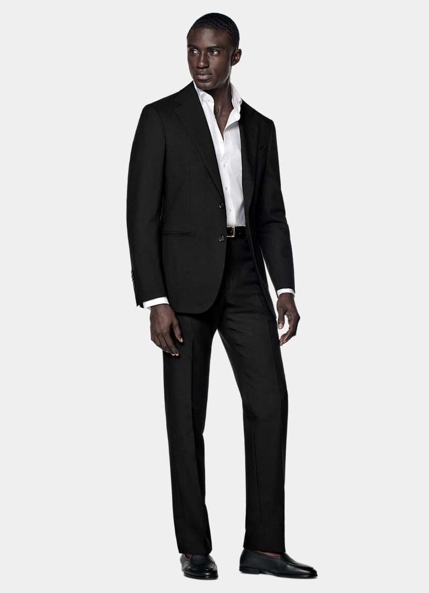 SUITSUPPLY All Season Wrinkle-Free 4-Ply Wool by Rogna, Italy Black Tailored Fit Havana Suit