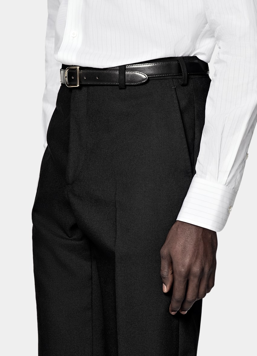SUITSUPPLY All Season Wrinkle-Free 4-Ply Wool by Rogna, Italy Black Tailored Fit Havana Suit
