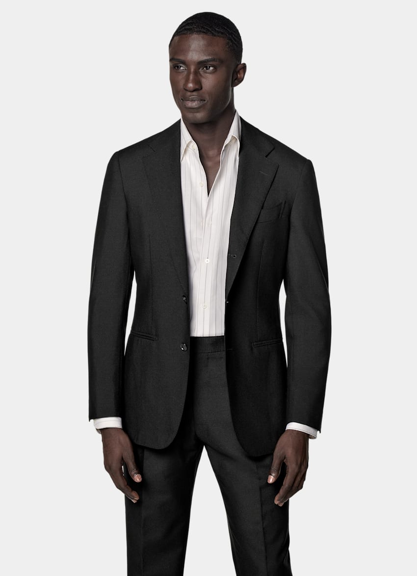 SUITSUPPLY All Season Pure 4-Ply Traveller Wool by Rogna, Italy Black Tailored Fit Havana Suit
