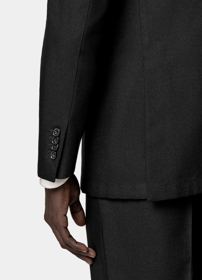SUITSUPPLY All Season Pure 4-Ply Traveller Wool by Rogna, Italy Black Tailored Fit Havana Suit