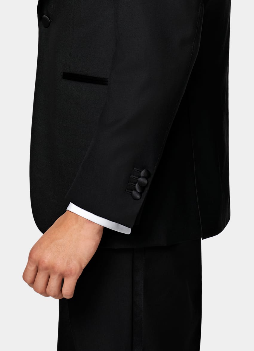 SUITSUPPLY All Season Pure S110's Wool by Vitale Barberis Canonico, Italy Black Three-Piece Tailored Fit Havana Tuxedo