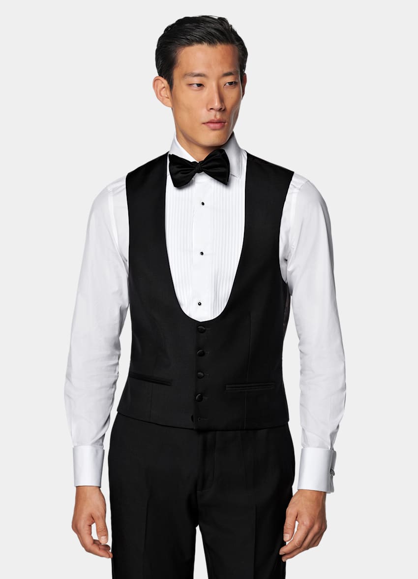 SUITSUPPLY All Season Pure S110's Wool by Vitale Barberis Canonico, Italy Black Three-Piece Tailored Fit Havana Tuxedo