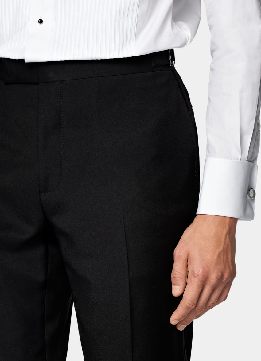 SUITSUPPLY All Season Pure S110's Wool by Vitale Barberis Canonico, Italy Black Three-Piece Tailored Fit Havana Tuxedo