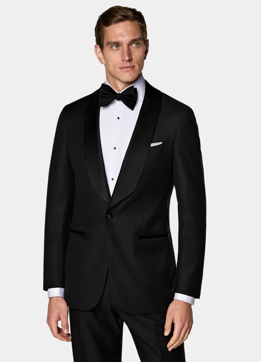 SUITSUPPLY All Season Pure S110's Wool by Vitale Barberis Canonico, Italy Black Tailored Fit Havana Tuxedo