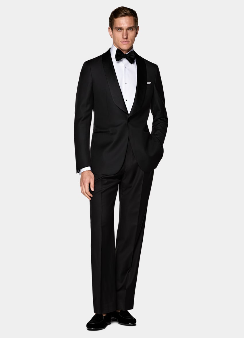 SUITSUPPLY All Season Pure S110's Wool by Vitale Barberis Canonico, Italy Black Tailored Fit Havana Tuxedo