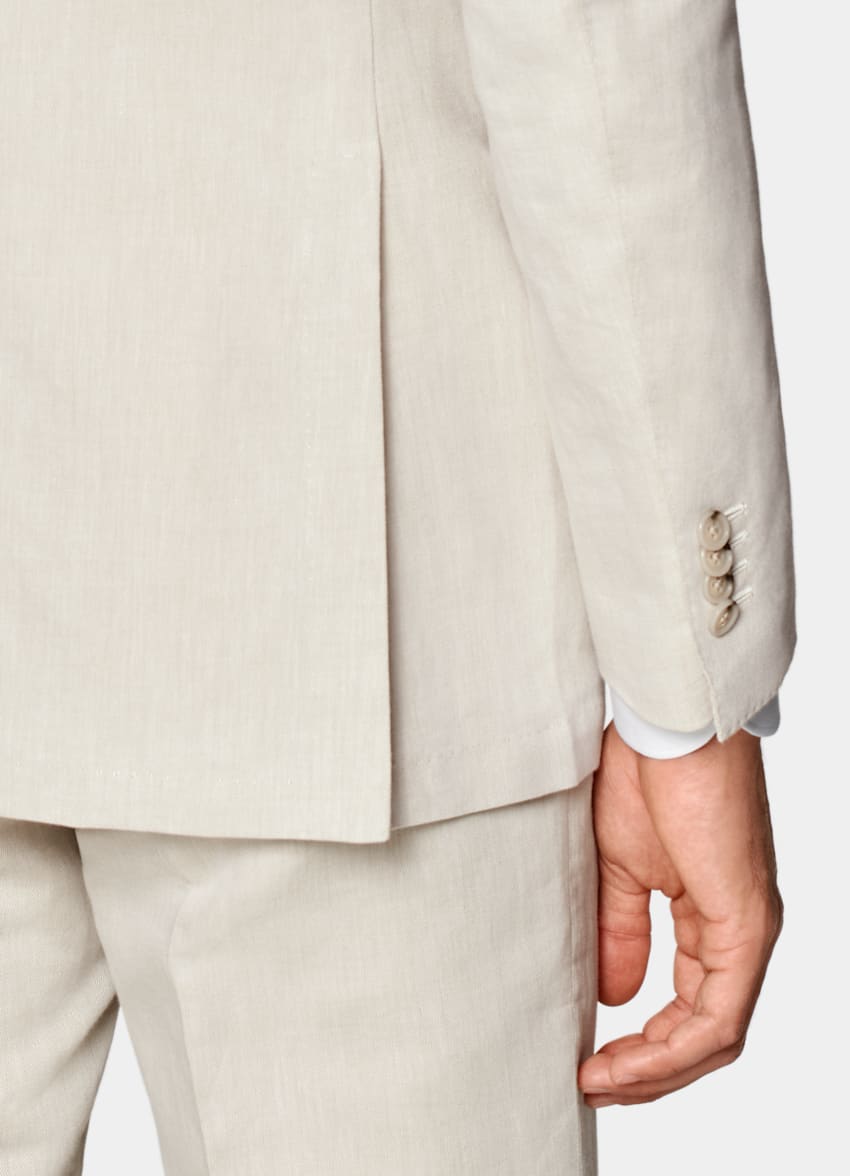 SUITSUPPLY 夏季 意大利 Di Sondrio 生产的棉、亚麻面料 Havana 砂砾色合体身型三件套西装