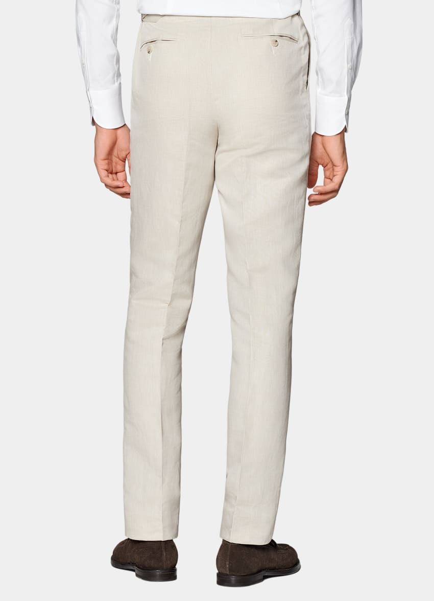 SUITSUPPLY Linen Cotton by Di Sondrio, Italy  Sand Three-Piece Tailored Fit Havana Suit