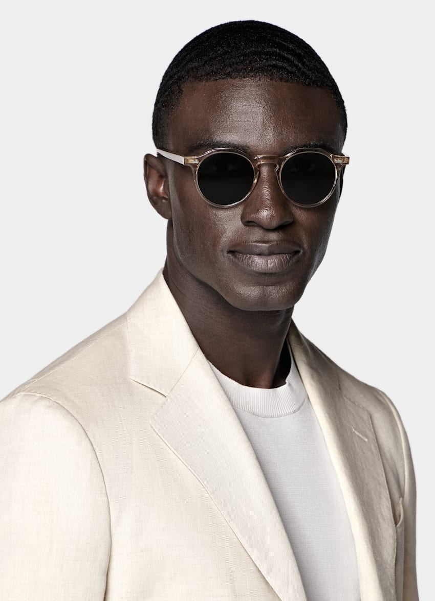 SUITSUPPLY Summer Linen Cotton by Di Sondrio, Italy Sand Tailored Fit Havana Suit