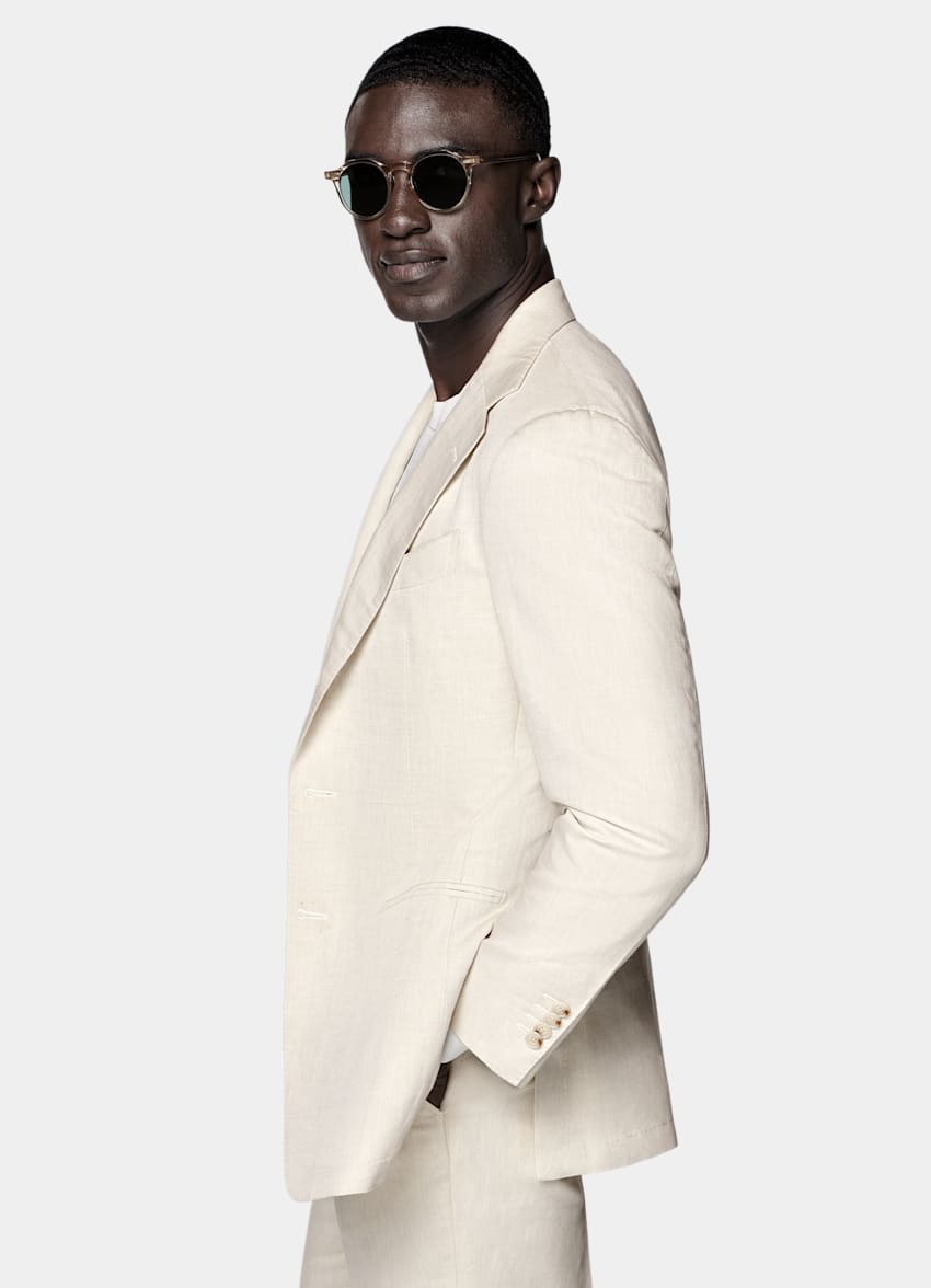 SUITSUPPLY Summer Linen Cotton by Di Sondrio, Italy Sand Tailored Fit Havana Suit
