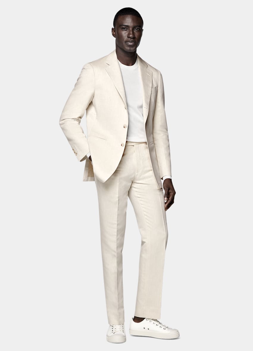 SUITSUPPLY Summer Linen Cotton by Di Sondrio, Italy Sand Tailored Fit Havana Suit