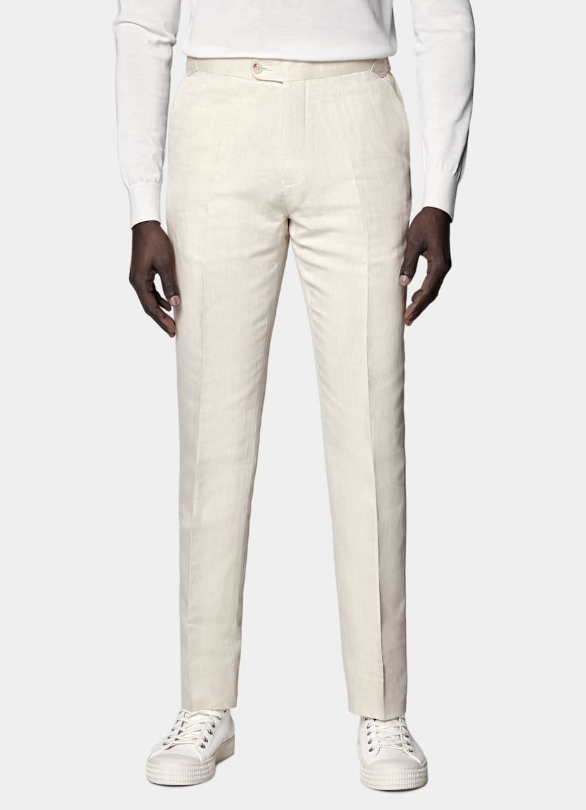 SUITSUPPLY Summer Linen Cotton by Di Sondrio, Italy Sand Tailored Fit Havana Suit
