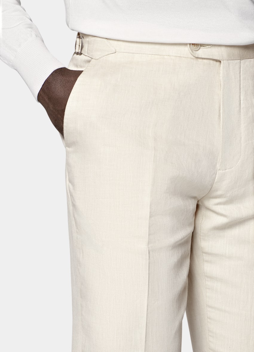 SUITSUPPLY Summer Linen Cotton by Di Sondrio, Italy Sand Tailored Fit Havana Suit