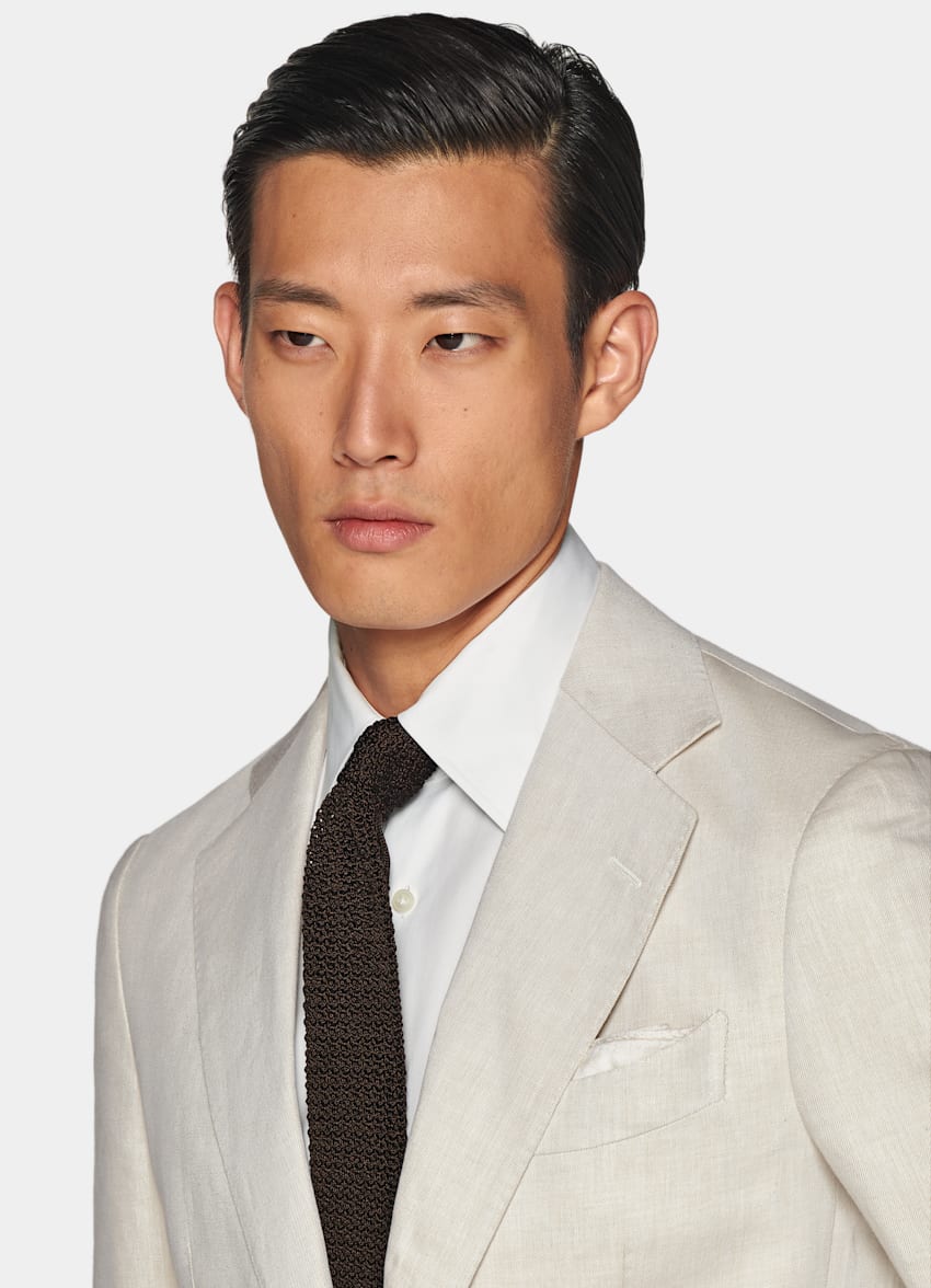 SUITSUPPLY 夏季 意大利 Di Sondrio 生产的棉、亚麻面料 Havana 砂砾色合体身型西装