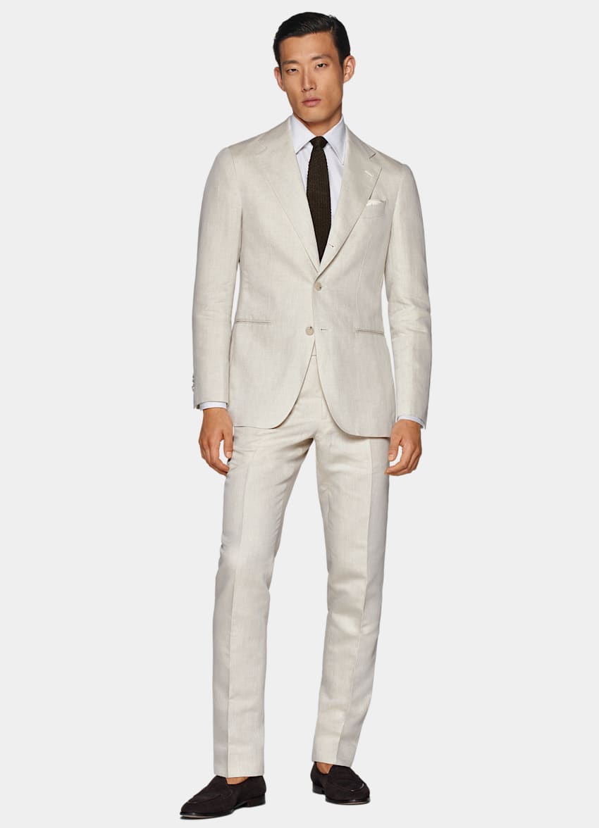 SUITSUPPLY Summer Linen Cotton by Di Sondrio, Italy Sand Tailored Fit Havana Suit