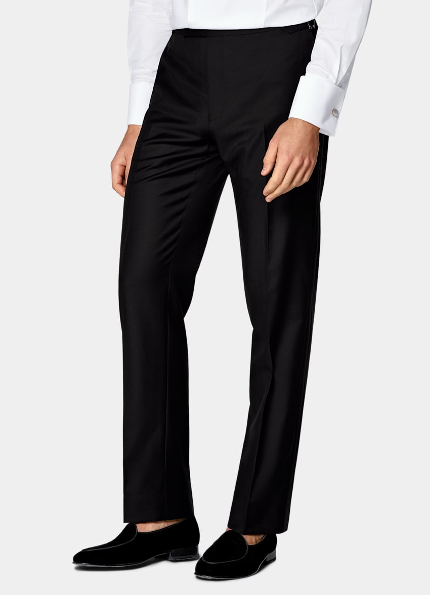 SUITSUPPLY All Season Pure S110's Wool by Vitale Barberis Canonico, Italy Black Three-Piece Tailored Fit Havana Tuxedo