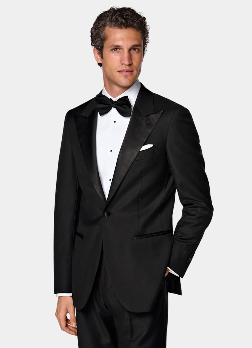 SUITSUPPLY All Season Pure S110's Wool by Vitale Barberis Canonico, Italy Black Tailored Fit Havana Tuxedo