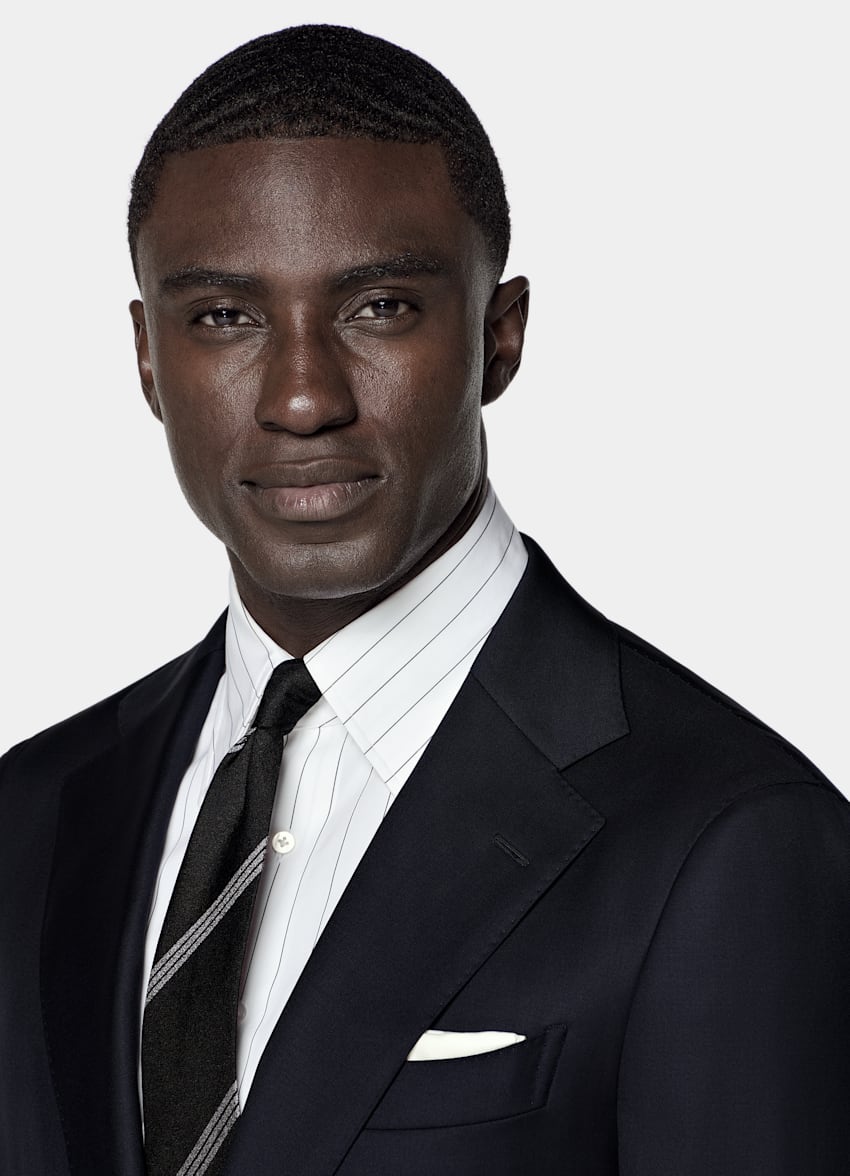 SUITSUPPLY All Season Pura lana S110s de Vitale Barberis Canonico, Italia Traje Havana azul marino corte Tailored