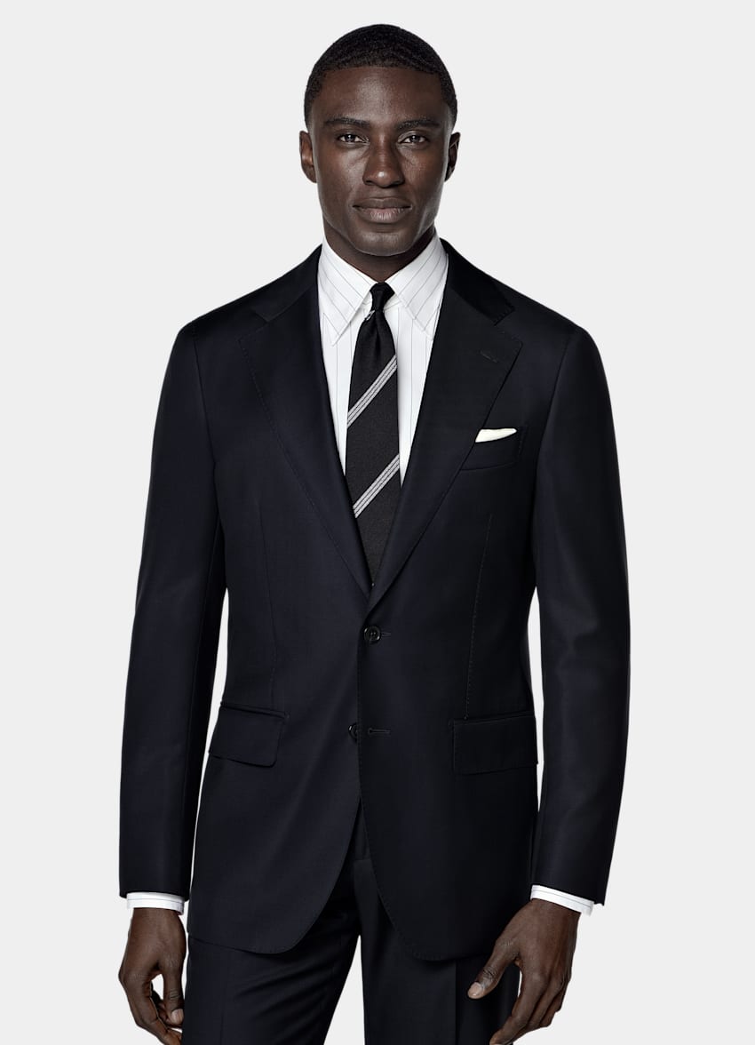 SUITSUPPLY All Season Pura lana S110s de Vitale Barberis Canonico, Italia Traje Havana azul marino corte Tailored