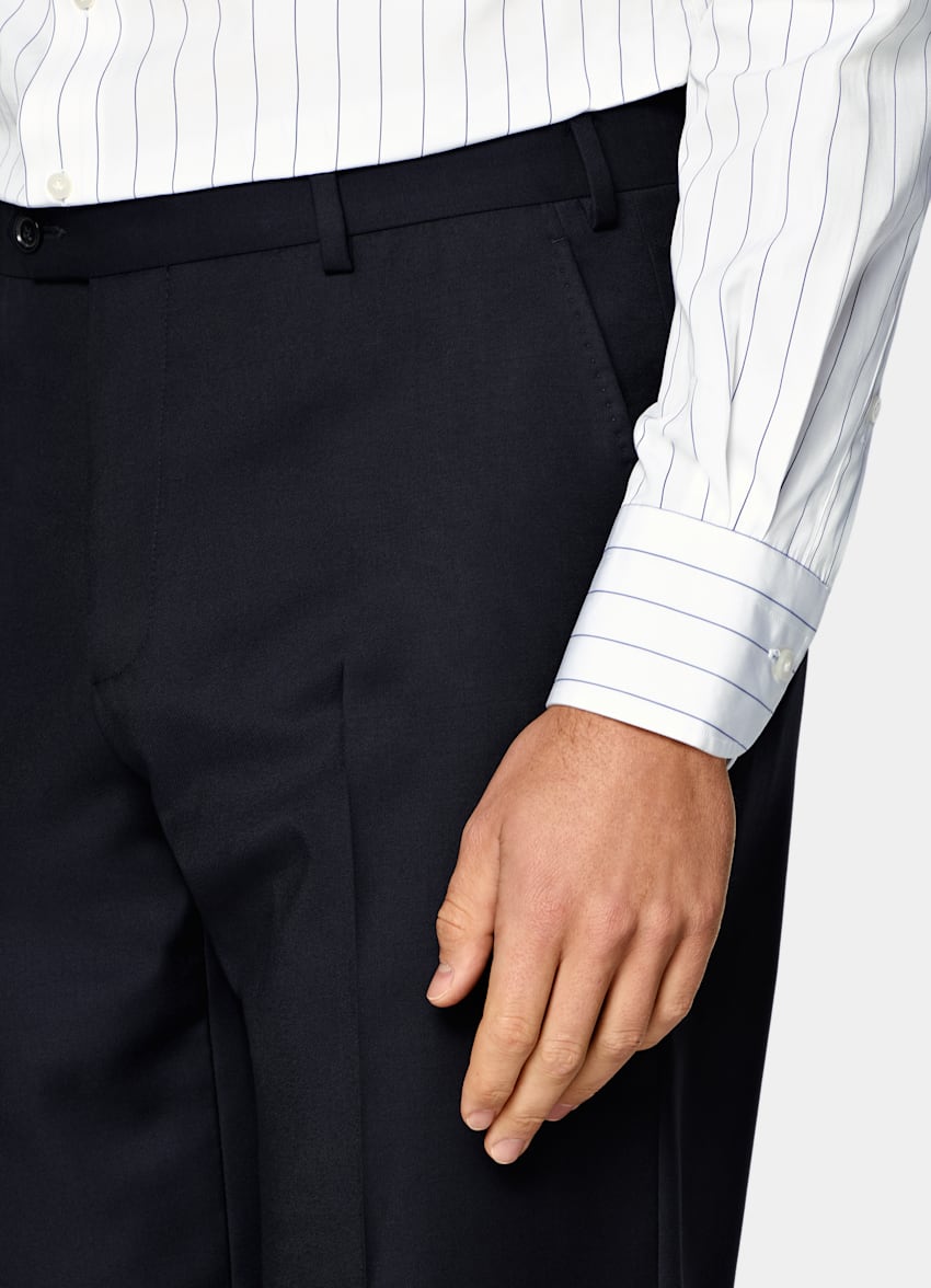 SUITSUPPLY All Season Pure S110's Wool by Vitale Barberis Canonico, Italy Navy Three-Piece Tailored Fit Havana Suit