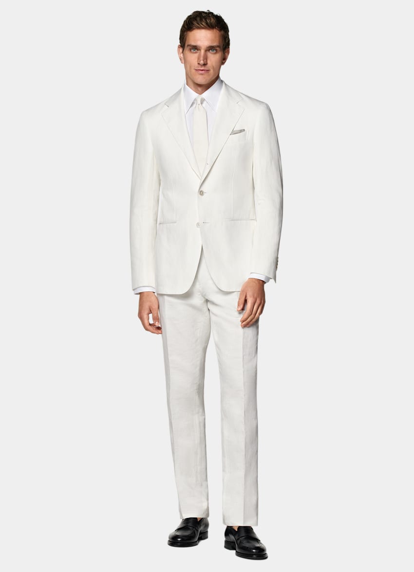 SUITSUPPLY Linen Cotton by Di Sondrio, Italy  Off-White Tailored Fit Havana Suit