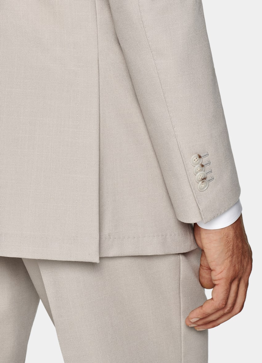 SUITSUPPLY All Season Wrinkle-Free 4-Ply Wool by Rogna, Italy Light Taupe Relaxed Fit Roma Suit