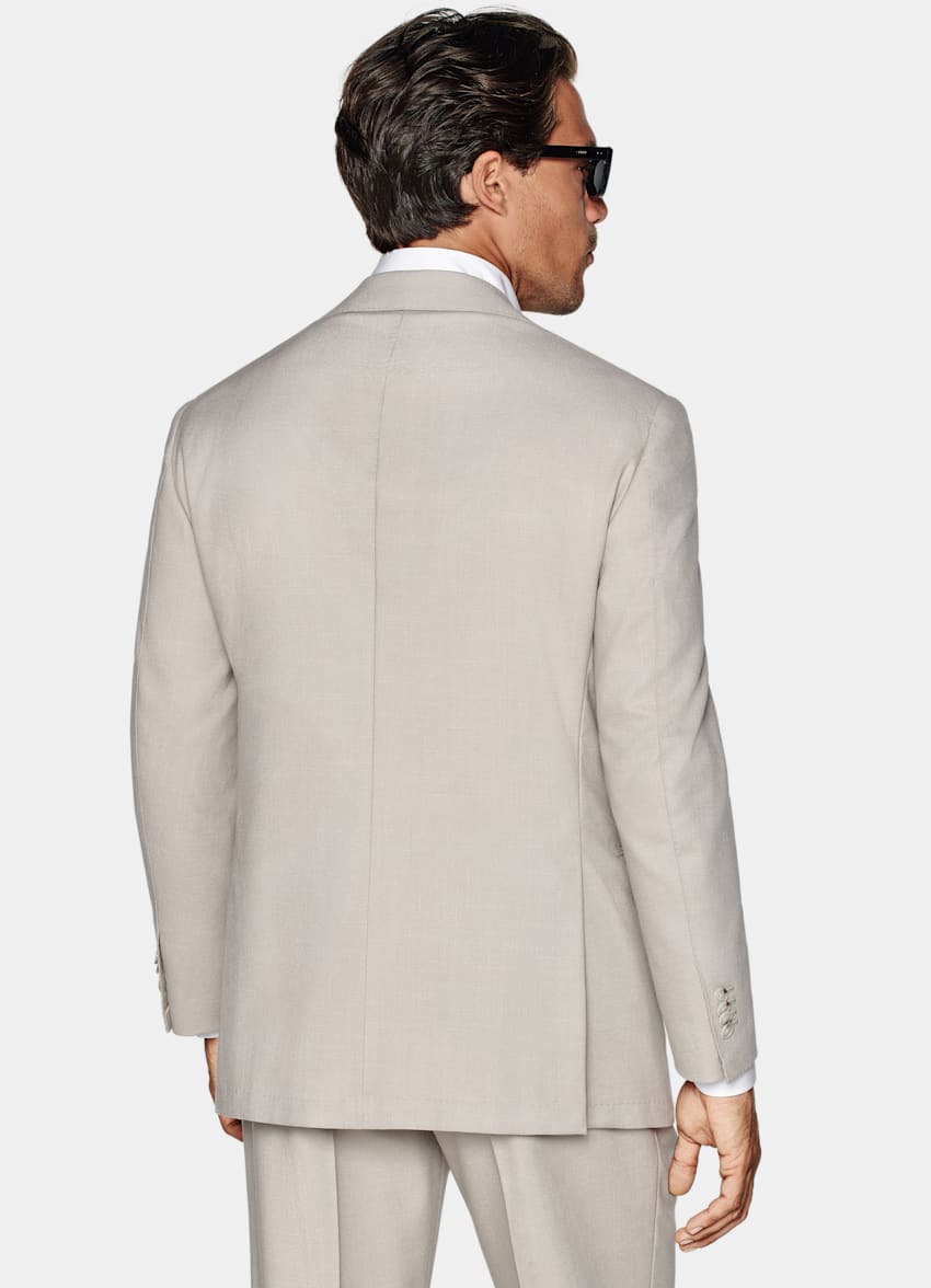 SUITSUPPLY All Season Wrinkle-Free 4-Ply Wool by Rogna, Italy Light Taupe Relaxed Fit Roma Suit