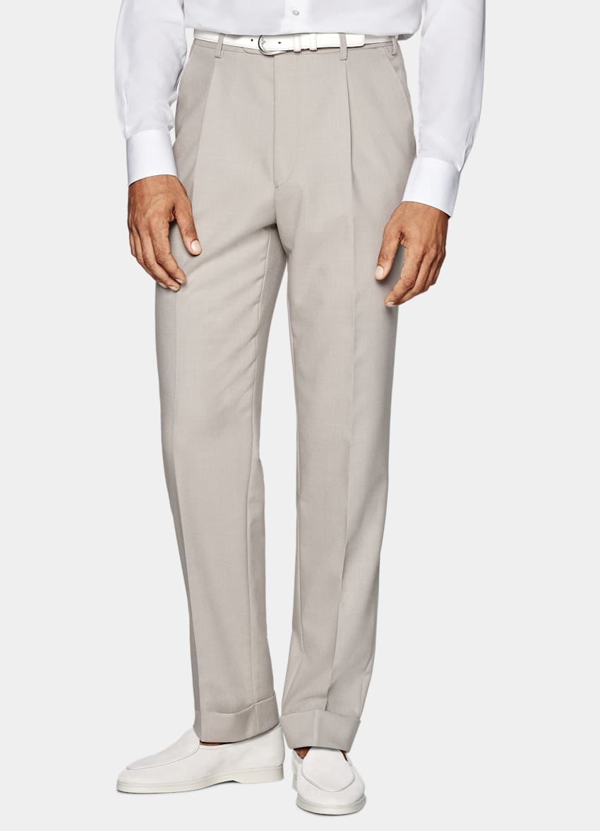SUITSUPPLY All Season Wrinkle-Free 4-Ply Wool by Rogna, Italy Light Taupe Relaxed Fit Roma Suit