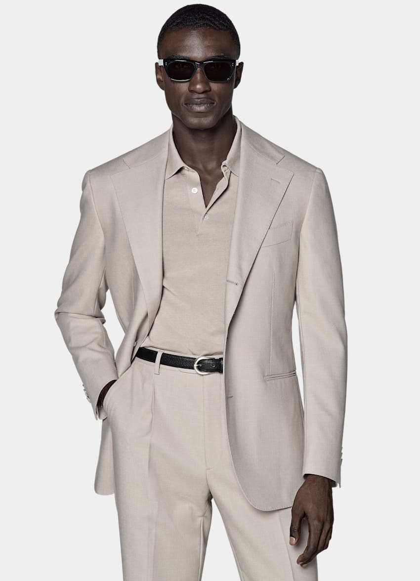SUITSUPPLY All season Pure 4fach Traveller Schurwolle by Rogna, Italien Roma Anzug helltaupe Relaxed Fit