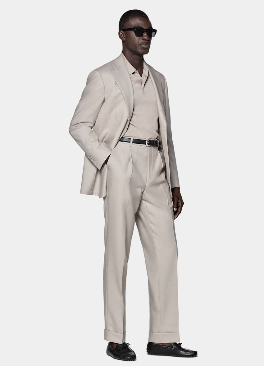 SUITSUPPLY All season Pure 4fach Traveller Schurwolle by Rogna, Italien Roma Anzug helltaupe Relaxed Fit