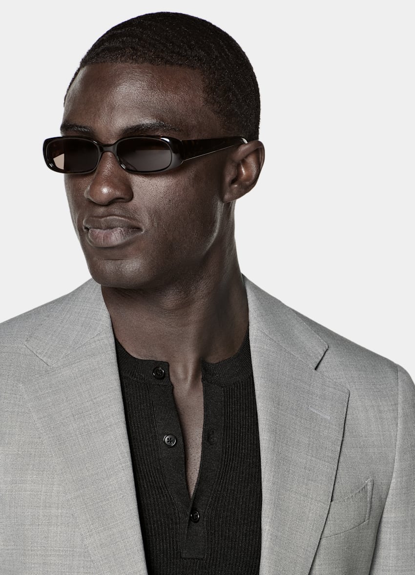 SUITSUPPLY All Season Wrinkle-Free 4-Ply Wool by Rogna, Italy Light Grey Tailored Fit Havana Suit