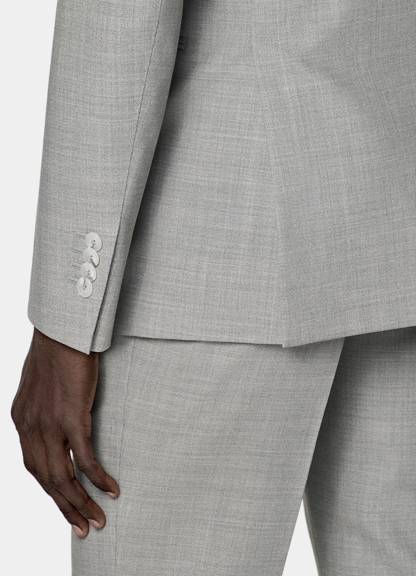 SUITSUPPLY All Season Wrinkle-Free 4-Ply Wool by Rogna, Italy Light Grey Tailored Fit Havana Suit