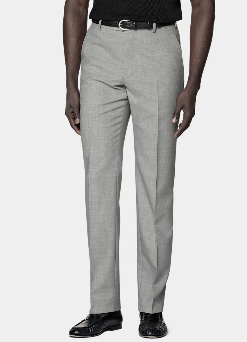 SUITSUPPLY All Season Wrinkle-Free 4-Ply Wool by Rogna, Italy Light Grey Tailored Fit Havana Suit