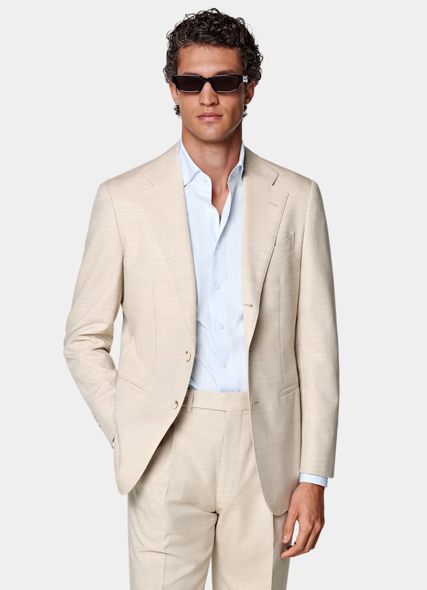 SUITSUPPLY All Season Pure 4-Ply Traveller Wool by Rogna, Italy Sand Tailored Fit Havana Suit