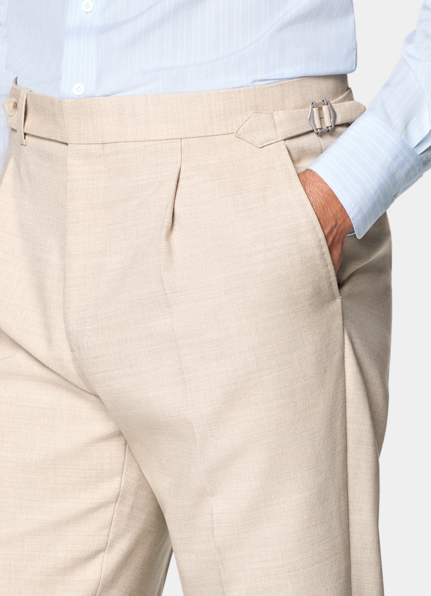 SUITSUPPLY All Season Pure 4-Ply Traveller Wool by Rogna, Italy Sand Tailored Fit Havana Suit
