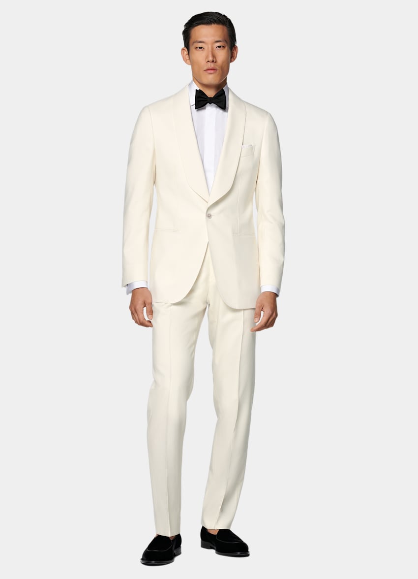 SUITSUPPLY Pure 4-Ply Traveller Wool by Rogna, Italy Off-White Tailored Fit Havana Tuxedo