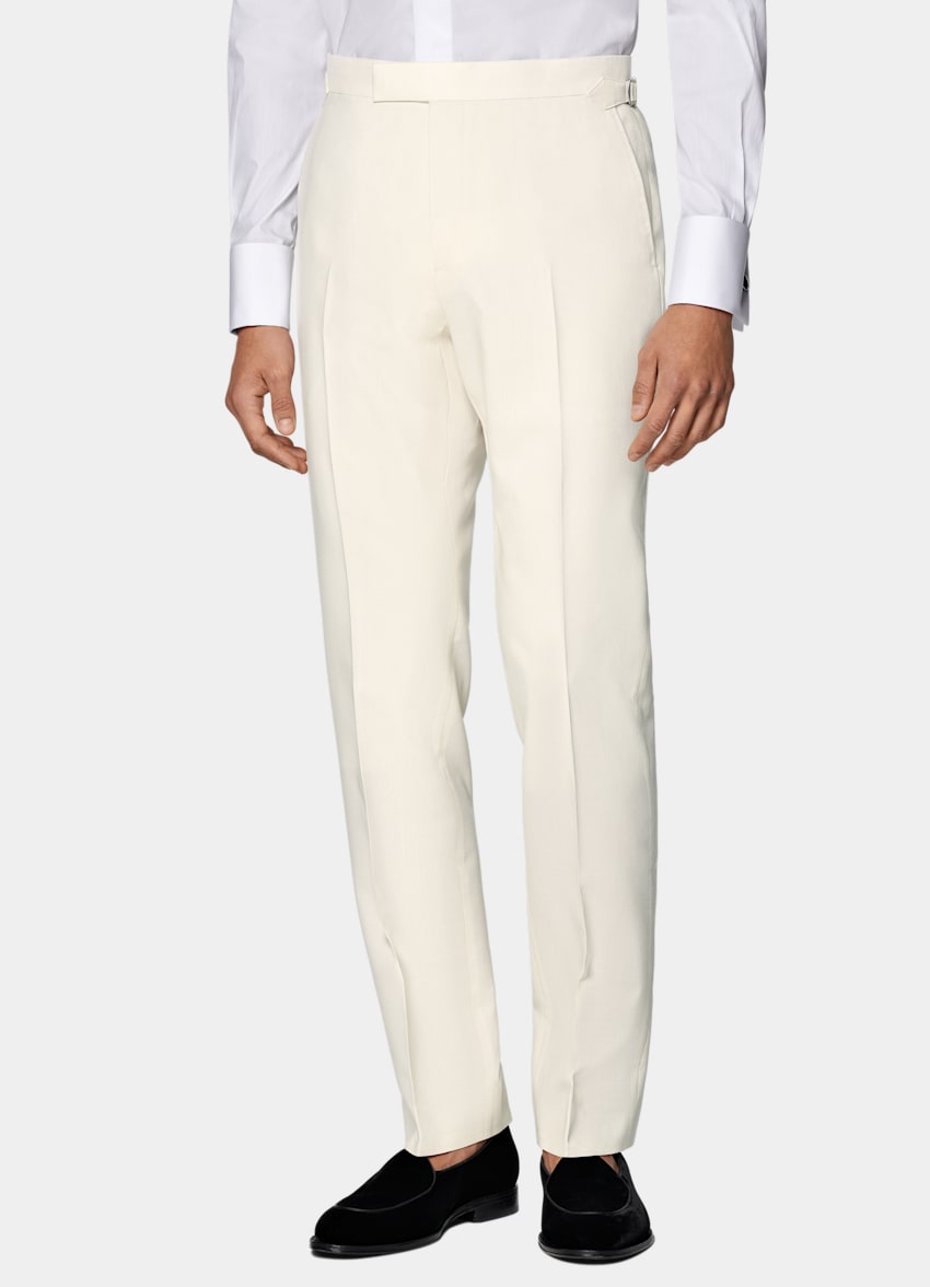 SUITSUPPLY Pure 4-Ply Traveller Wool by Rogna, Italy Off-White Tailored Fit Havana Tuxedo